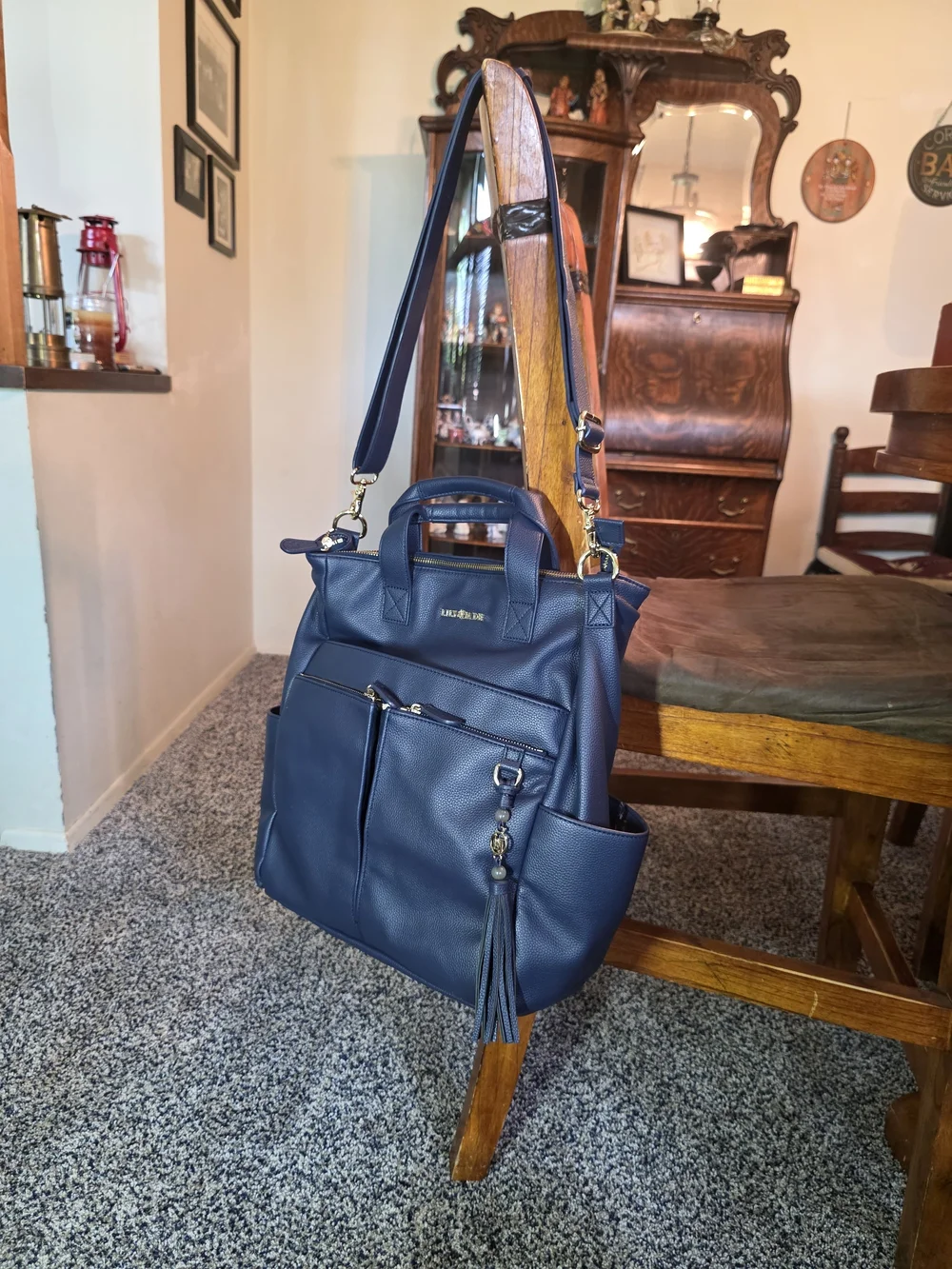 Lily Jade Caroline Navy Blue Pebbled Vegan Leather Convertible Diaper Bag/Tote👜 - Picture 13 of 16